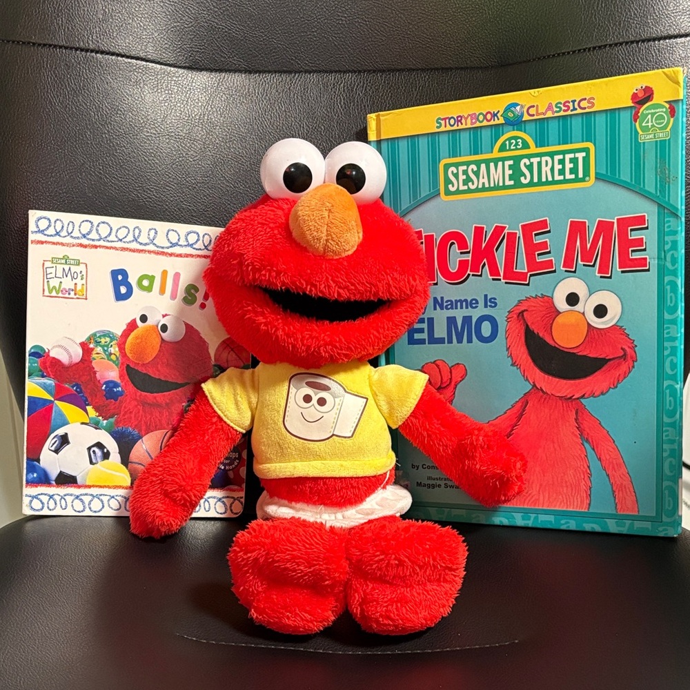 Talking Potty Elmo Plush + 2 Sesame Street Books Bundle | Elmo’s World 🧡🚽